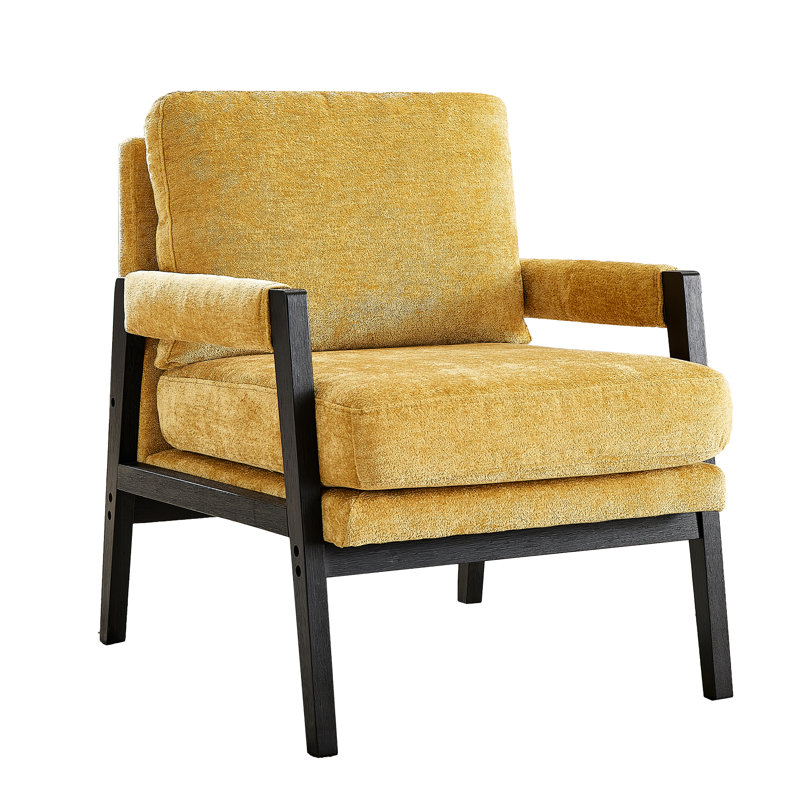 Fauteuil d'appoint en chenille de style Mid-Century moderne recouvert de tissu jaune, jaune