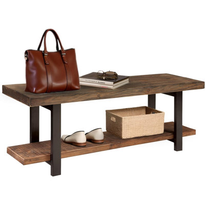 Entryway Storage Bench With Shelf – Solid Wood And Metal Accent Bench For Shoes, Hallway, Living Room, Or Bedroom (Rustic Natural Finish)