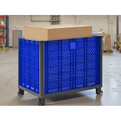 Contenant de rangement en vrac pliable en polypropylène bleu, capacité de 600 lb, accès à 4 voies, piles de 40,4 po de hauteur, hauteur de 33,98 po