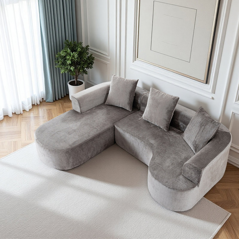 Canapé modulaire en tissu Corduroy avec méridienne en L, canapé-lit modulaire Cloud, Gris