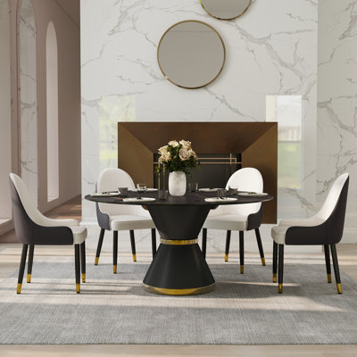 Benedic 6 - Person Modern Round Sintered Stone Dining Set with Pedestal Base