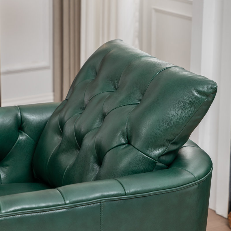 Azib 31'' Wide Genuine Leather Top Grain Leather Swivel Armchair, Green