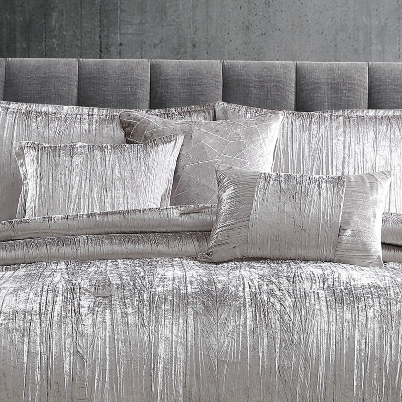 Turin Crinkle, King Comforter + 6 Additional Pieces, Silver