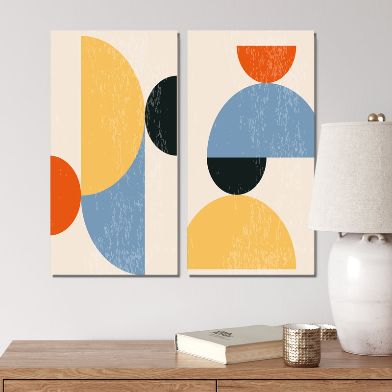Minimal 20S Bauhaus Geometric III - ensemble de 2 peintures, Toile tendue, H 32 po x l 32 po x P 1 po