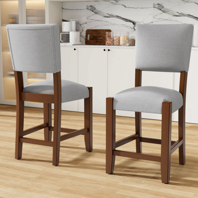 Ensemble de 4 tabourets de bar avec tabourets de comptoir revêtus de lin et pieds en bois massif 40,4 po