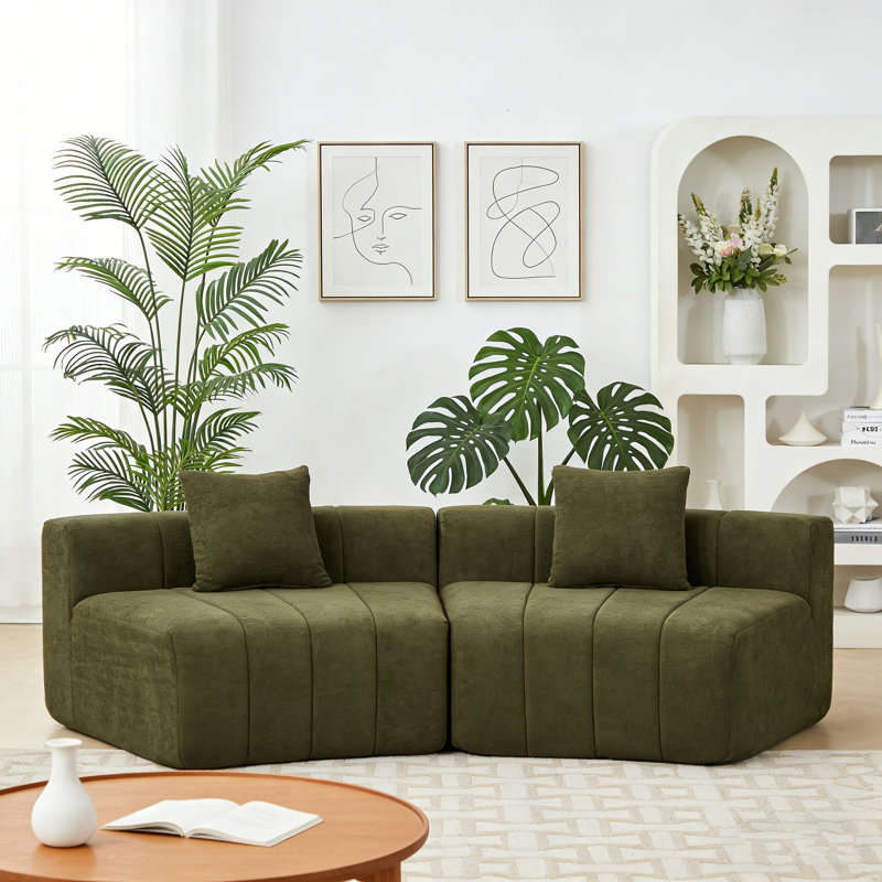 Canapé modulaire courbé Chenille, Vert