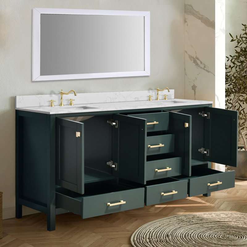 72 Inch Bathroom Vanity With Double Sinks, Green, Gold