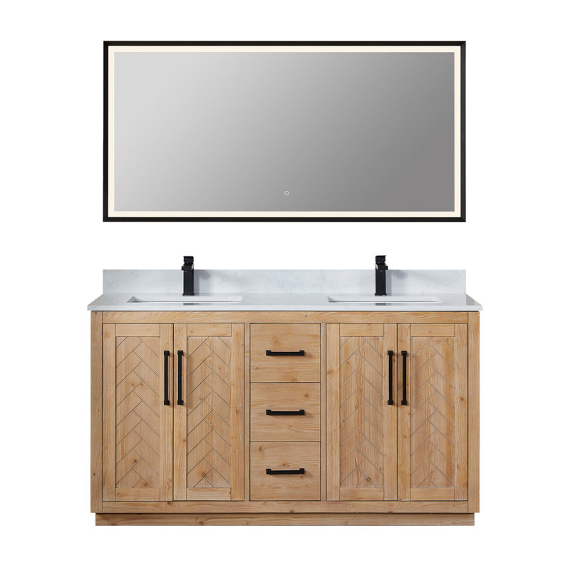 Anais 60" Double Bathroom Vanity with Grain White Engineered Stone Countertop with Mirror