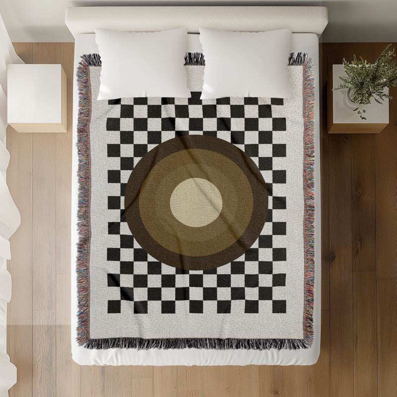Jeté cible en mélange de coton à motif géométrique, L 70 po x l 50 po, Beige / noir / blanc cassé