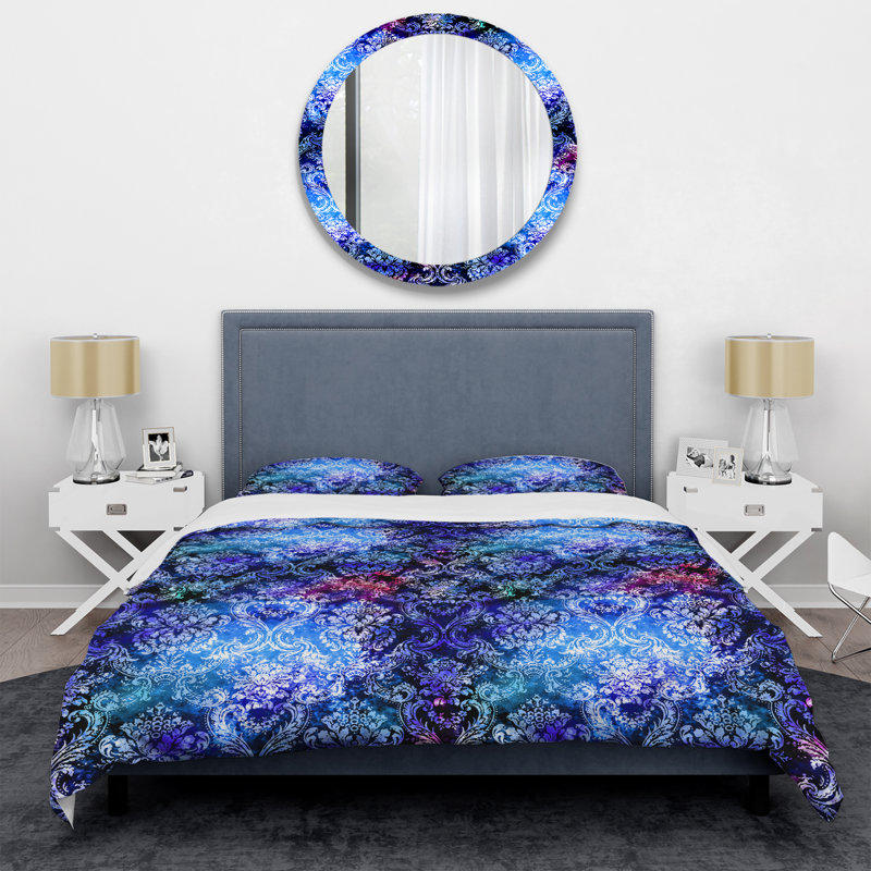 Ensemble de housse de couette en microfibre bleu / noir / rose 3 pièces, Housse de couette simple + 1 taie décorative stan