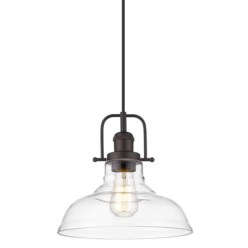 1 - Light 11'' Vintage Pendant Light Clear Glass Shade, Oil Rubbed Bronze