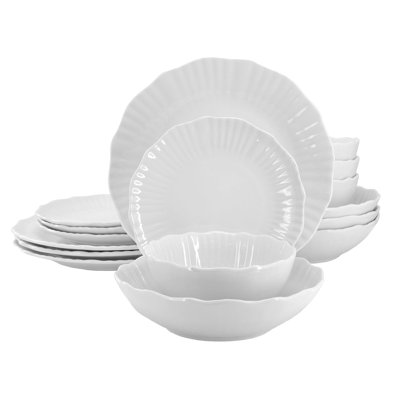  Lustre 16 Piece Double Bowl Porcelain Dinnerware Set in White