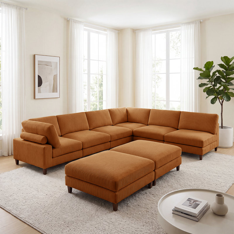 Canapé modulaire en velours côtelé 8 pièces de 176 po de largeur, Yellow Corduroy