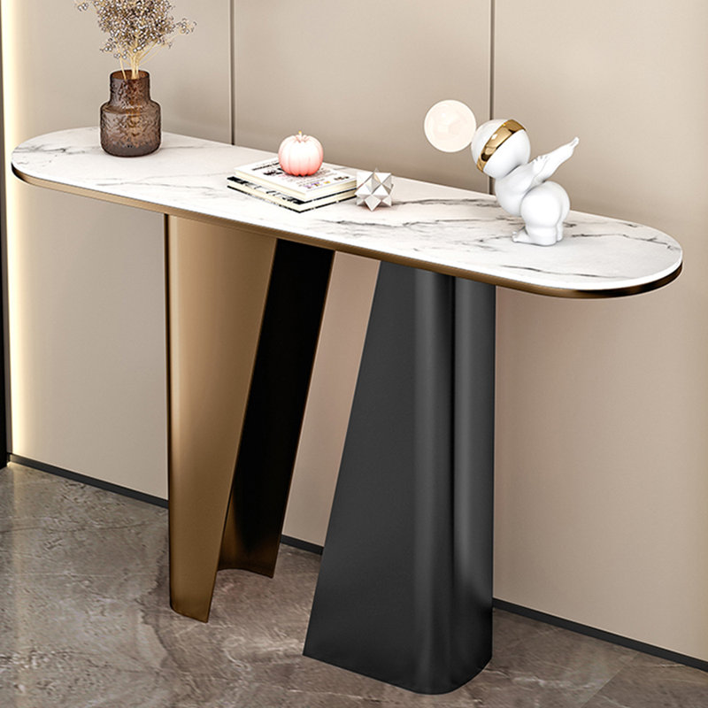 Console italienne de style luxueux, Blanc / Gris, Noir/bronze, H 33,5 po x l 55,1 po x P 13,8 po