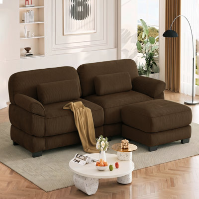 Canapé modulaire en forme de L 76,4 pouces Cloud Couch, velours côtelé, mousse mémoire, 3 pièces, canapé modulaire, brun, modulaire en forme de L