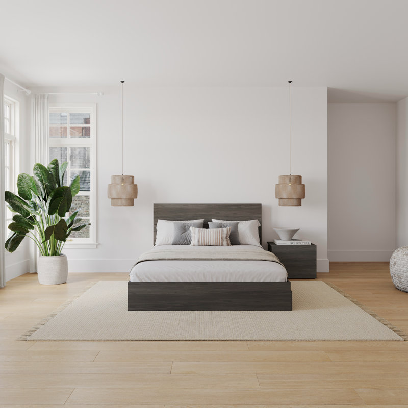Ensemble de chambre à coucher avec rangement réversible 2 pièces Mahesh, Naturel, Grand lit