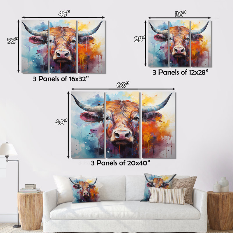 " Cow Majestic Bovine Collage I " 3 - Pieces, 28" H x 36" W x 1" D