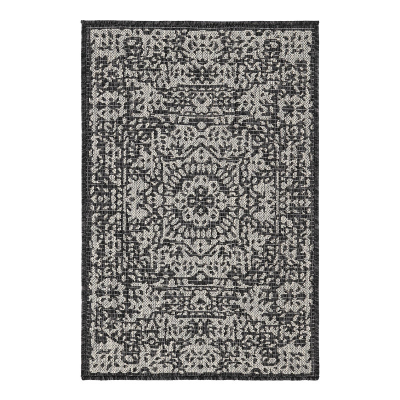 Cowart Oriental Charcoal Gray Area Rug, Rectangle 2' x 3'1"