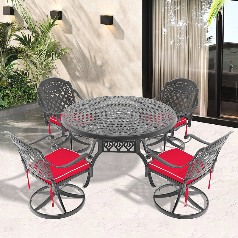 Ensemble de salle à manger toutes saisons en fonte d'aluminium, avec chaises pivotantes et table ronde de 48,03 po, 4