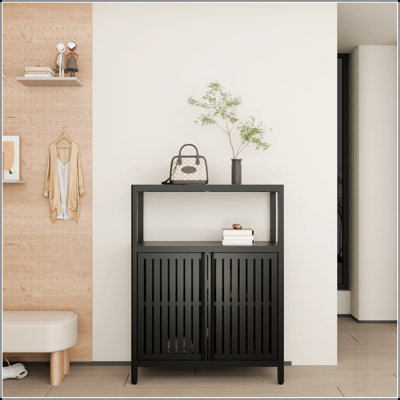 Large Capacity Bamboo Storage Cabinet with Shelves, Perfect for Bathroom and Living Room Organization and Rustic Charm.