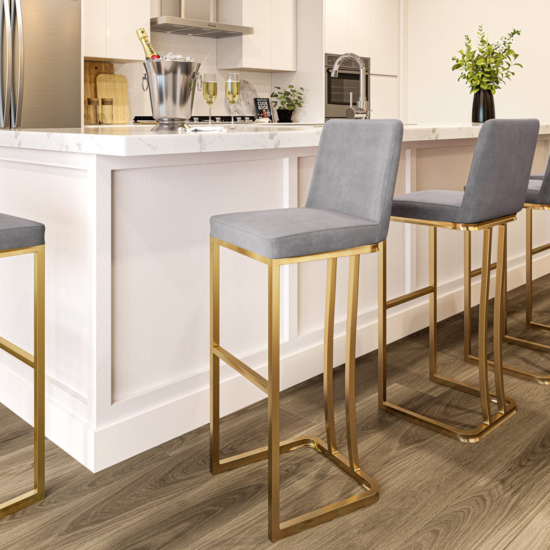 Marcelena Upholstered Counter Stool with Metal Frame, Gray