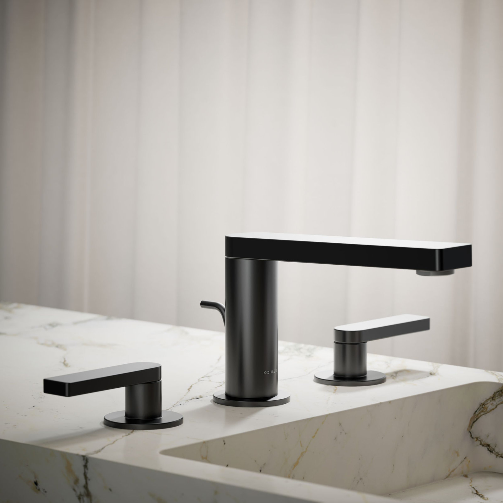 Composed Widespread Bathroom Faucet with Drain, Matte Black
