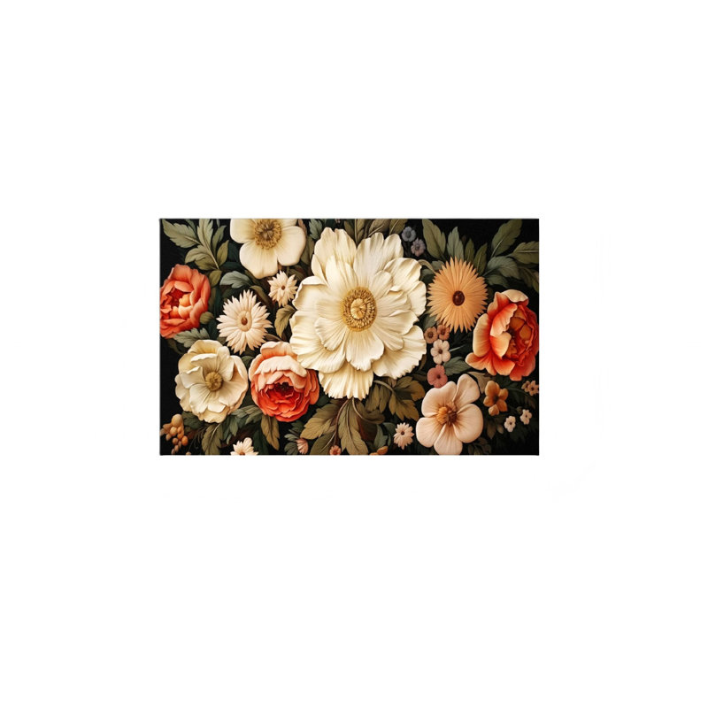 Bouquet de fleurs rétro, art mural encadré en bois à l'arrière, 36 x 24