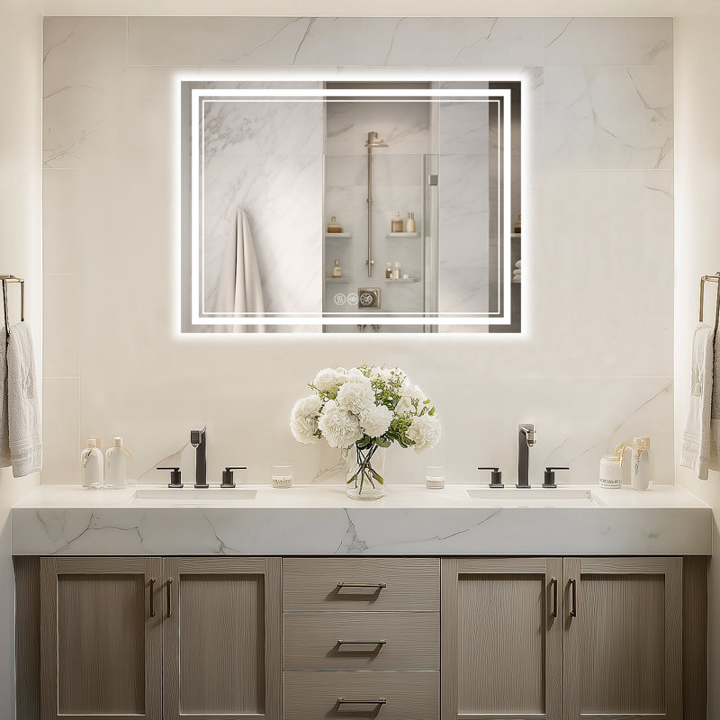 Super Bright LED Lighted Bathroom Vanity Mirror, Frontlit & Backlit 3-Color Temperature Anti-Fog Wall Mirror with UL, RoHS, ETL & 3-Year Warranty