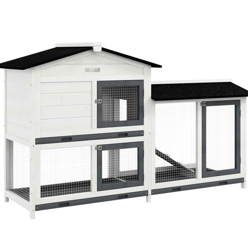62 po en bois, blanc, grande surface de jeu, plateau facile à nettoyer, portes verrouillables, toit en asphalte pour les cochons d'Inde, grand espace, lapins en cage avec toit