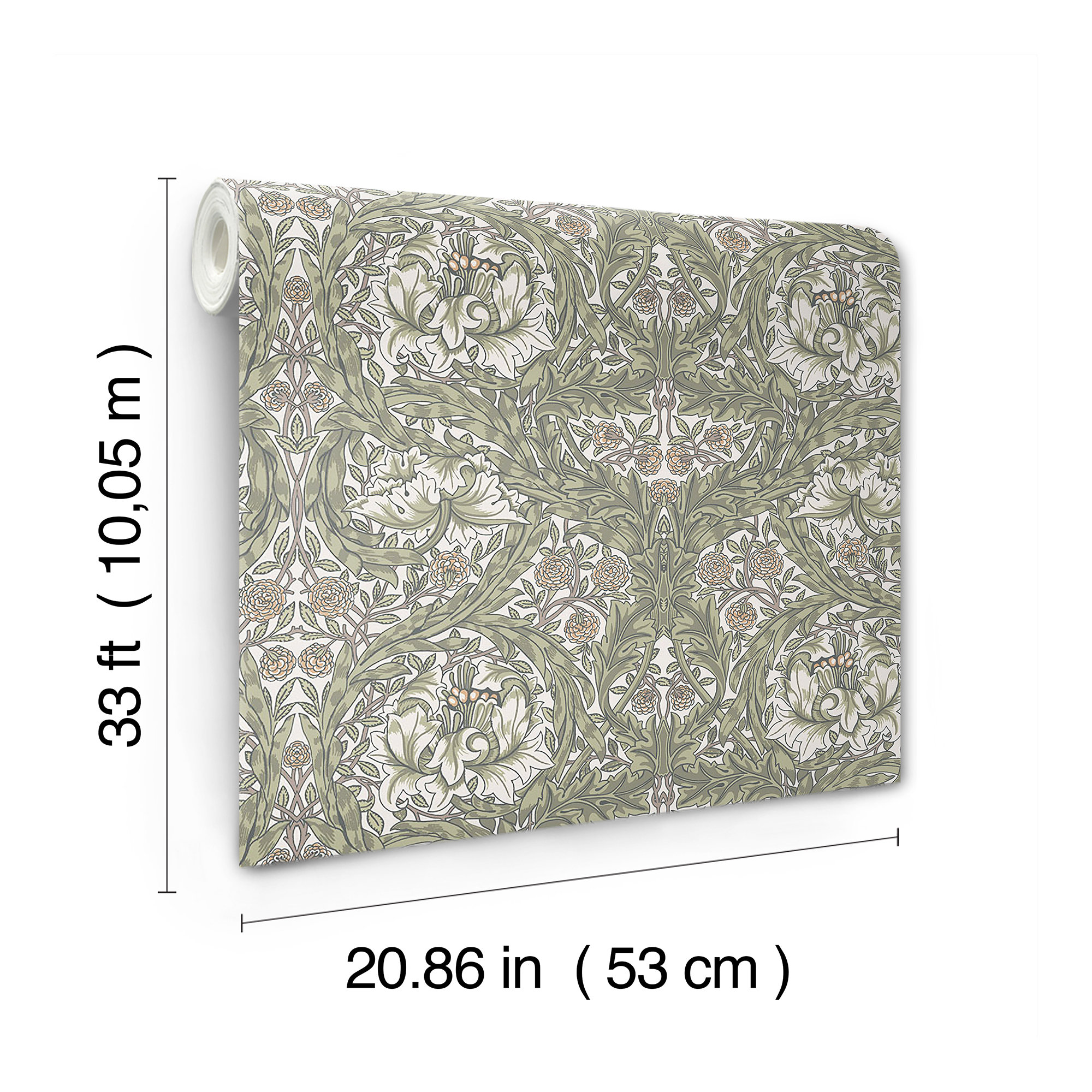 African Marigold Floral Wallpaper, Green