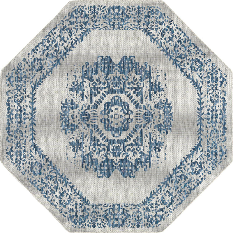 Tapis oriental bleu / gris Cowell, Octogone 7 pi 10 po x 7 pi 10 po