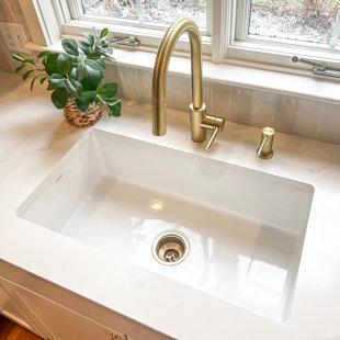 Eden Crisp White Fireclay 31" Single Bowl Undermount Kitchen Sink with Drain