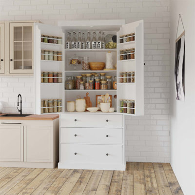 Armoire de cuisine 77 pouces Farmhouse, grande armoire de rangement autoportante avec 3 tablettes réglables, 8 tablettes de porte, 3 tiroirs pour une organisation efficace