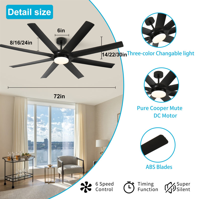 Ventilateur de plafond 72 "avec moteur à courant continu industriel avec lumière