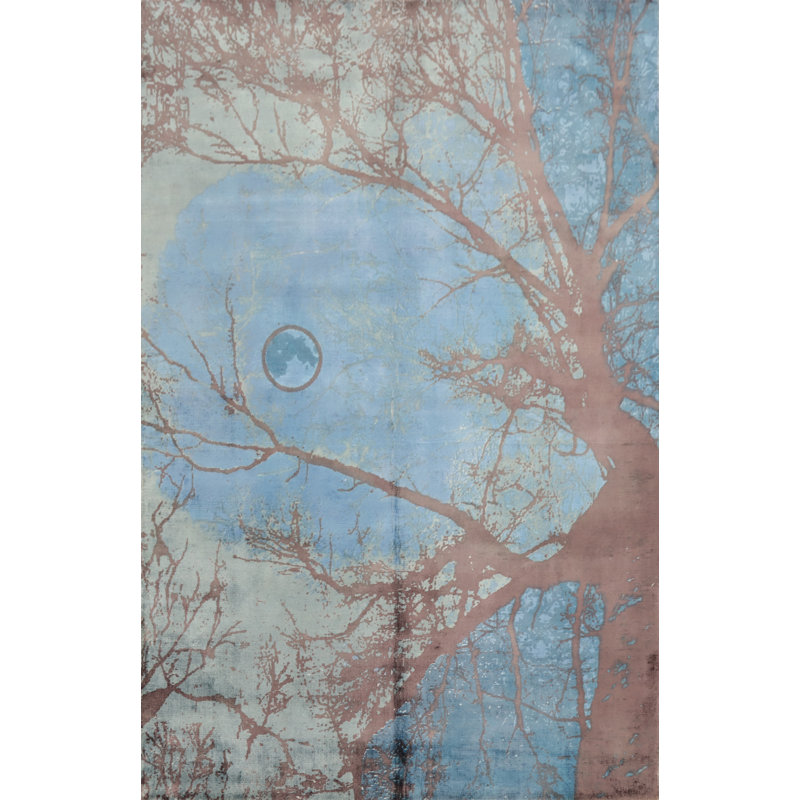 Tapis élégant silhouette d'arbre avec charme bleu doux 6 x 8