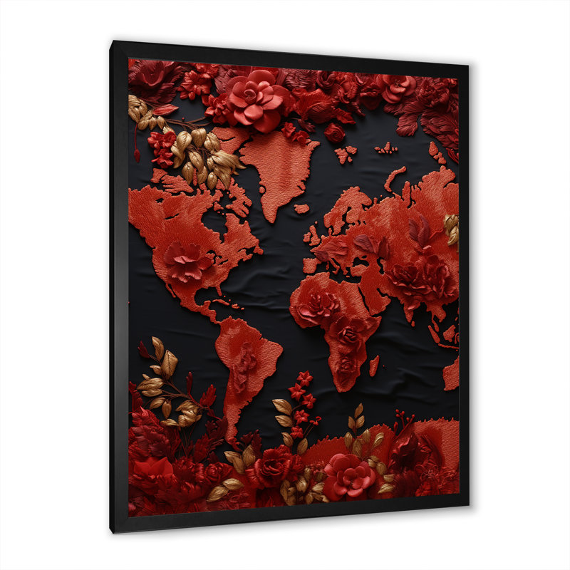 «Nomads Scarlet Red Map» sur toile, H 40 po x l 30 po x P 1,5 po, Cadre simple noir