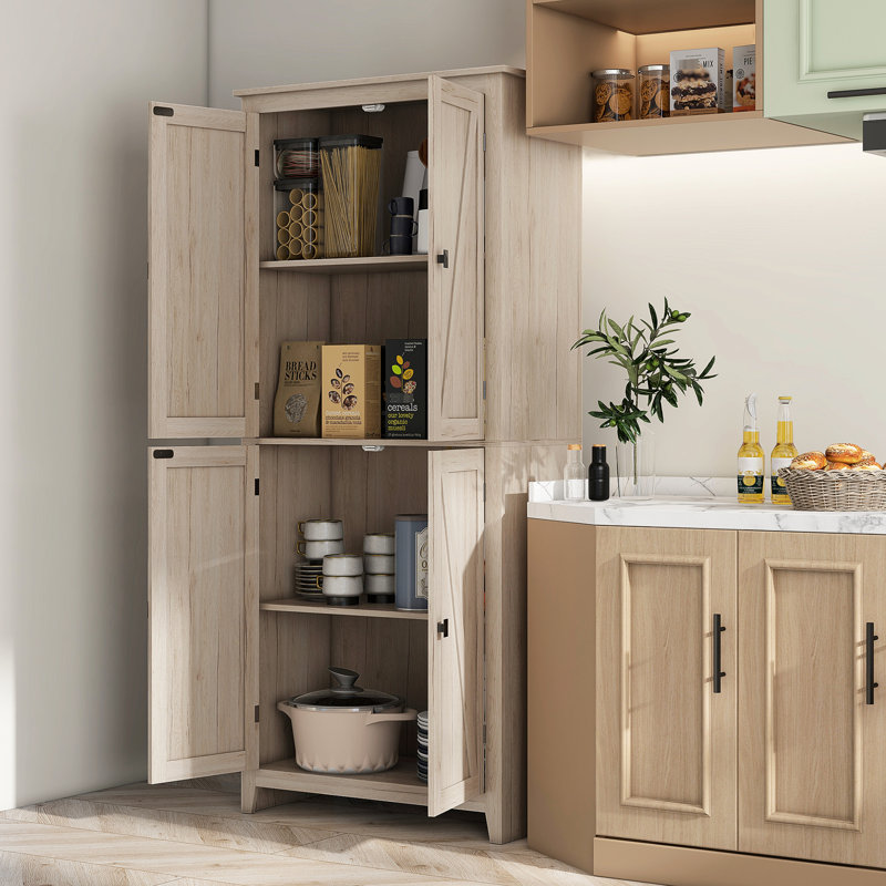 Garde-manger autoportant 72 po - 4 portes, 4 tablettes réglables pour une cuisine spacieuse, rangement naturel,