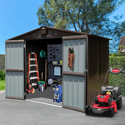 Remise de rangement extérieure en acier 8,2 pi x 6,2 pi pour porte de jardin à outils verrouillable et portes d'aération doubles