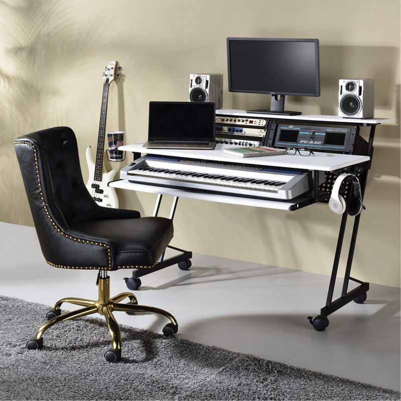 Bureau noir pour studio d'enregistrement de musique avec base en métal, Blanc