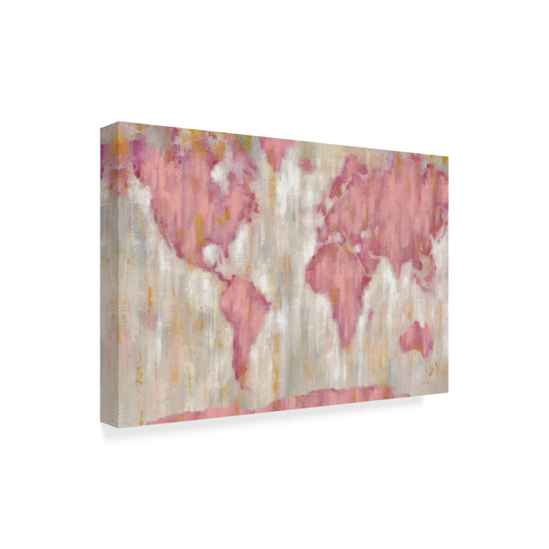 «Blush World Map v2 Crop», reproduction de peinture acrylique sur toile tendue, H 16 po x l 24 po x P 2 po