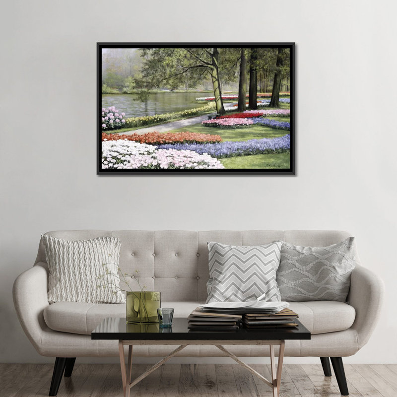 « floriade », reproduction sur toile, H 18 po x l 26 po x P 1,5 po, Pas de tapis, Toile avec cadre noir