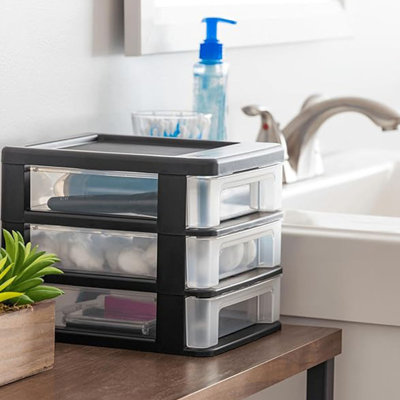 Plastic Stacking Desk Top 3-Drawer Storage Organizer for Kitchen Office Garage and Small Organization, Black