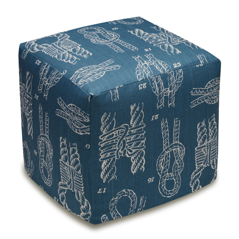 Navy Blue Fabric Knots Cube Ottoman, 17-inch