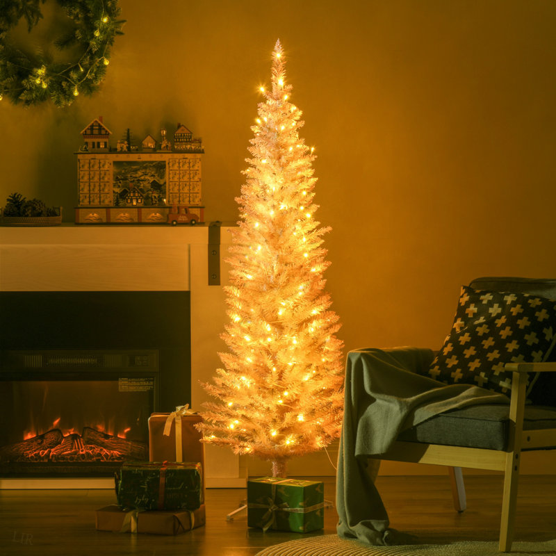 Sapin de Noël artificiel mince de 5 pi avec 110 lumières DEL blanc chaud et 294 pointes