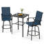 Ensemble de bar de patio 3 pièces avec trou pour parasol, tabourets de bar pivotants en textilène