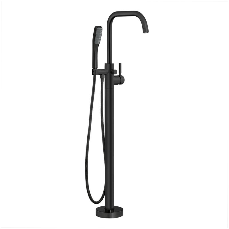 Floor Mounted Tub Filler with Integrated Valve and Diverter - Includes Hand Shower, Flat Black