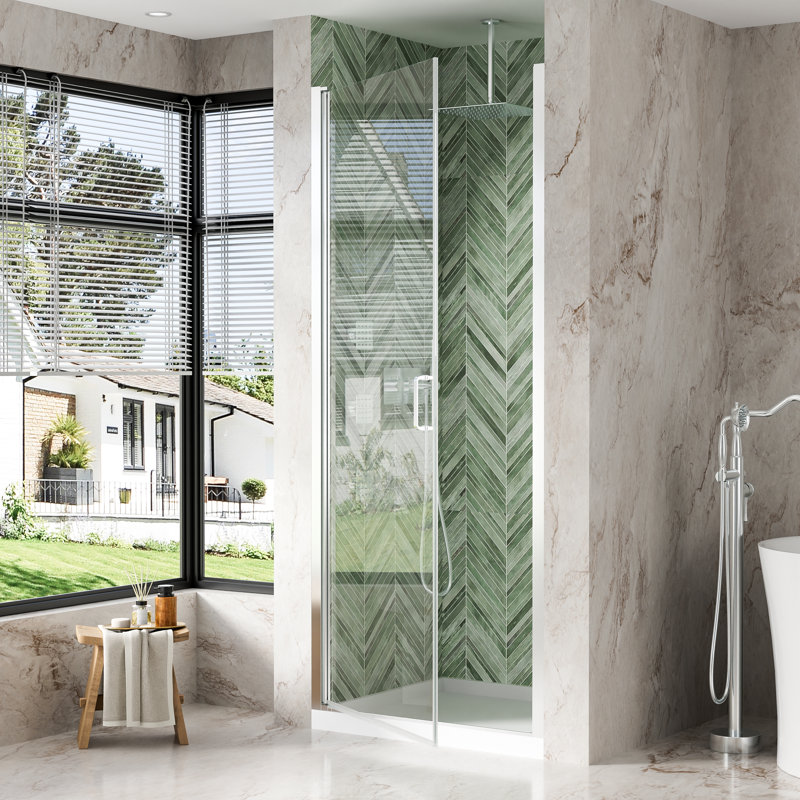 34"x 72" H Semi-Frameless Pivot Shower Door with  1/4 inch(6mm) Clear Tempered Glass And Handle,Chrome, Chrome