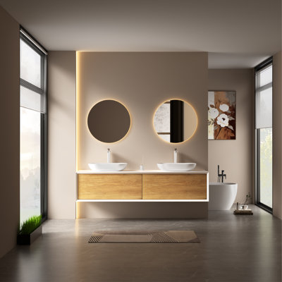 72" Double Bathroom Vanity Wall-mounted Floating vanities with White Solid Surface Top,2 Drawers Modern