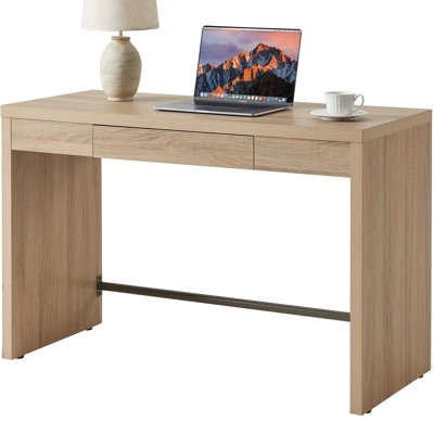 Boho Minimalist Wood Desk With Hidden Drawer
