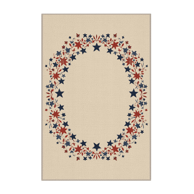 Soft Plush Ferree July 4Th Modern & Contemporary Abstract Area Rug in Beige – Beige Binding, 2x4